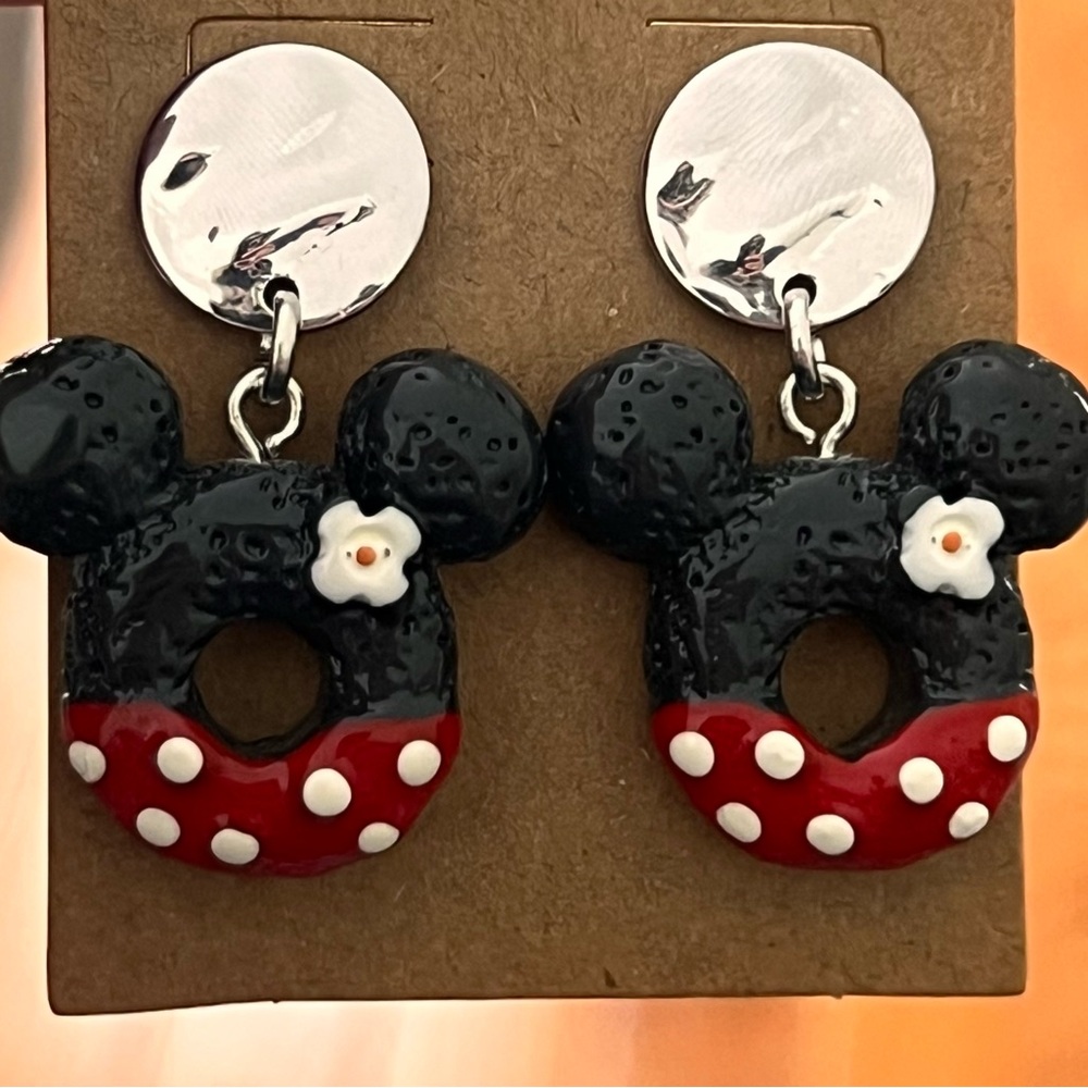 Mickey Mouse Donut Earrings - Black and Red